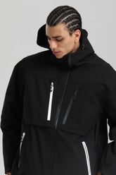 Men's Black Contrast-Zip Fully Sealed Waterproof Insulated Snow Jacket